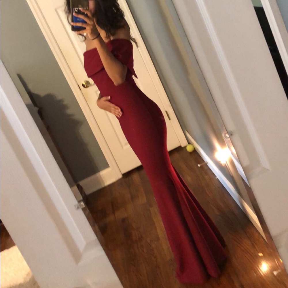 Off the shoulder red gown